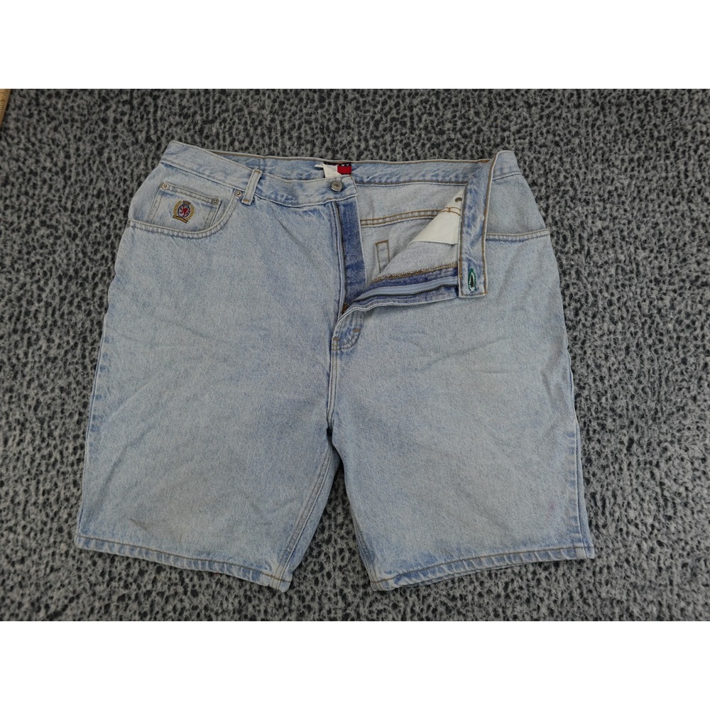 Tommy Hilfiger Denim Shorts Mens 40 Light Blue Vintage 90s Crest Logo Baggy